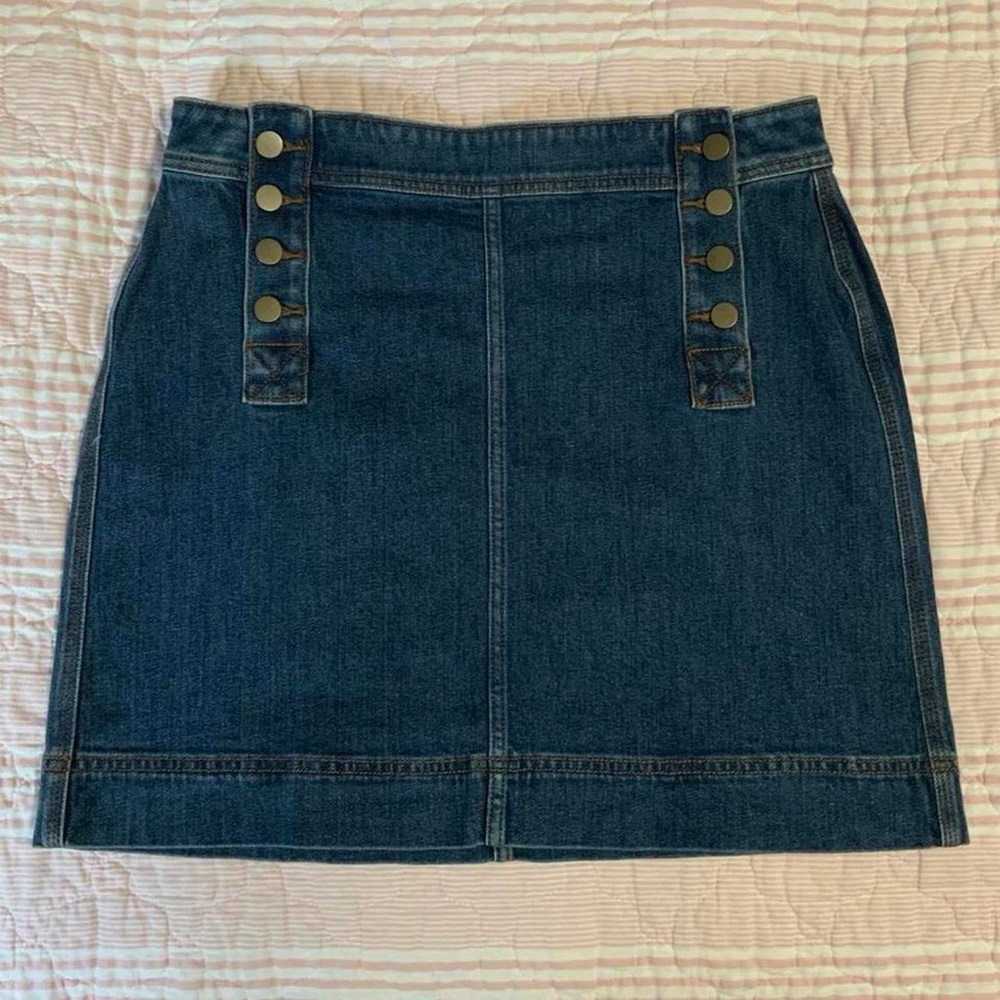 Loft denim jean sailor button mini skirt
